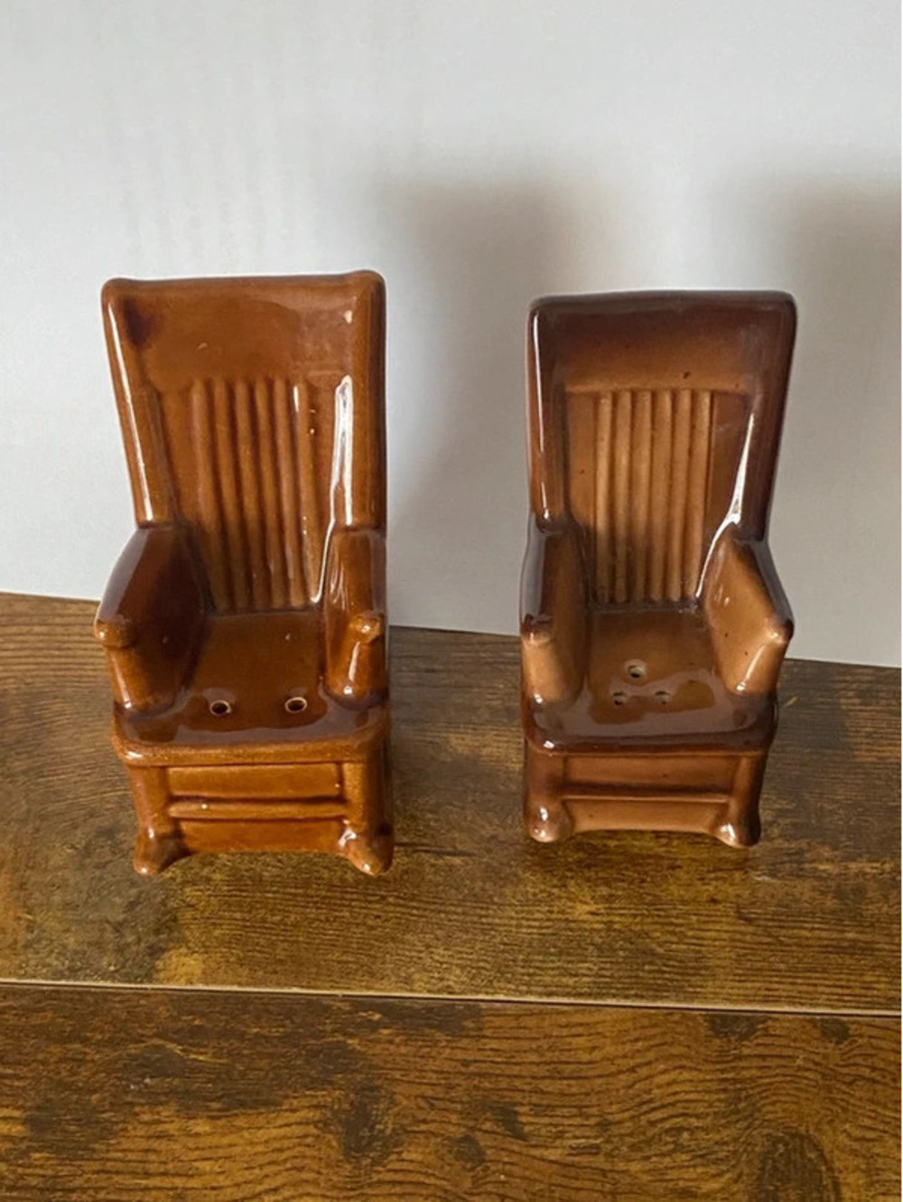 Vintage Norcrest Ceramic Salt & Pepper Shakers Chairs W/Old People~ Japan 1950s